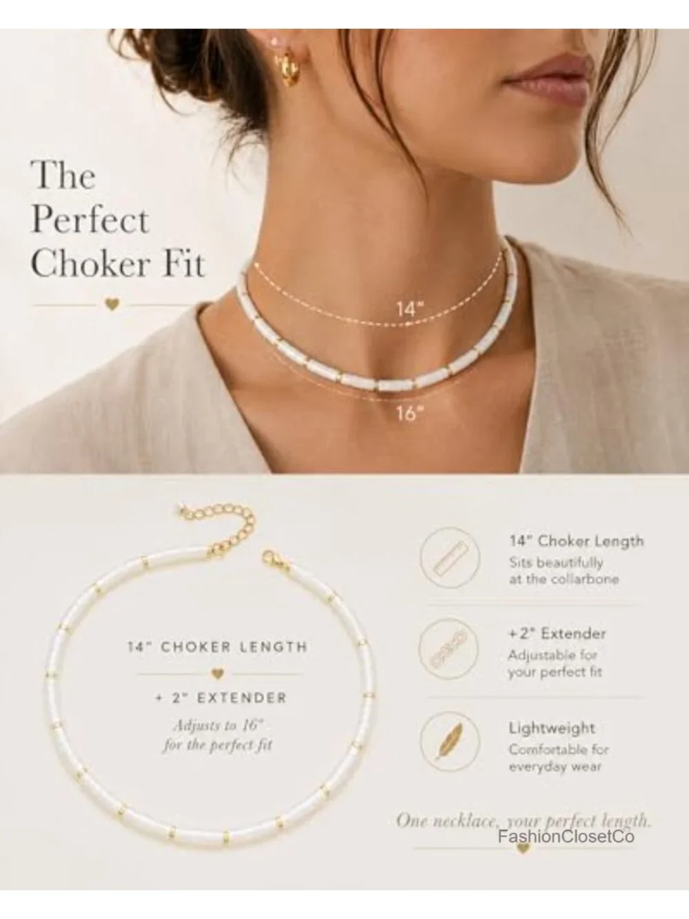 Natural Heishi Gemstone Choker Necklace, Adjustable Layering Beaded Necklace,
